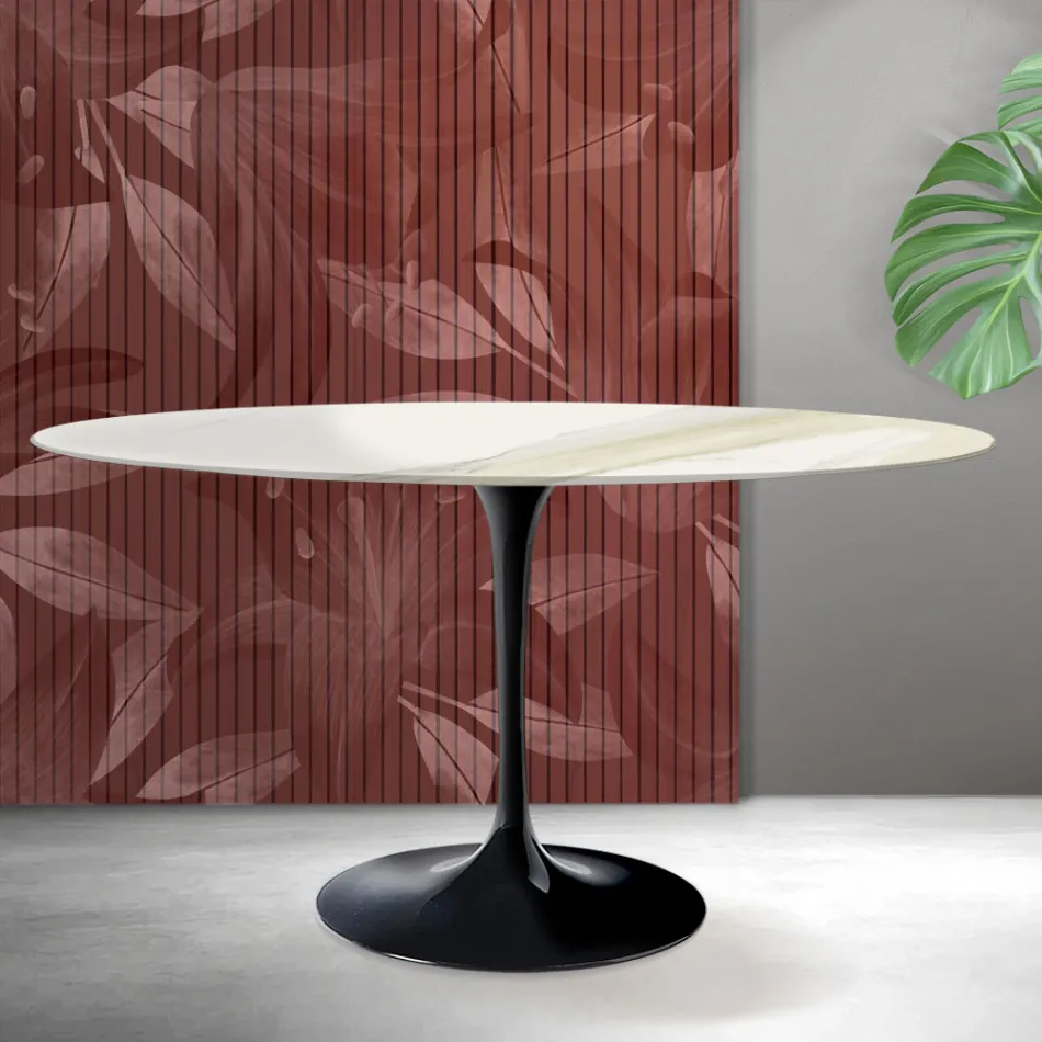 Kulatý tulipánový stůl Saarinen V 74 cm, keramika Florim Calacatta Gold Matt - Scarlet Viadurini