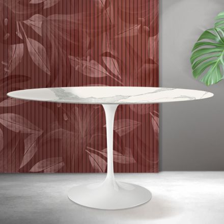 Kulatý stolek Saarinen Tulip V 74 cm, keramika Florim Statuario matná - šarlatová Viadurini