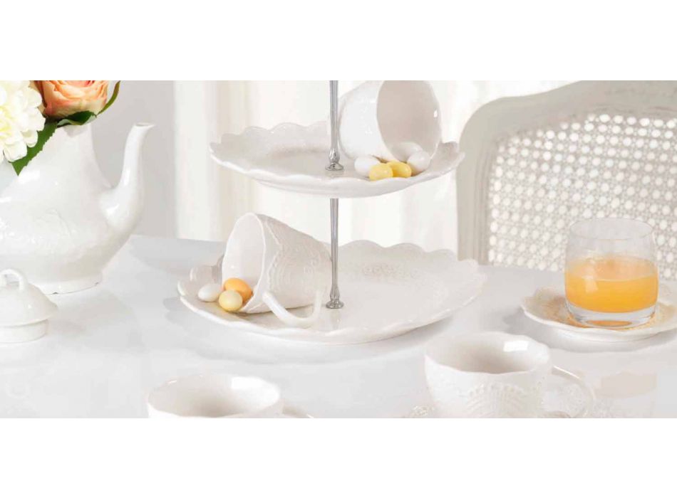 Šálky na čaj v bílém porcelánu zdobené 6 kousky ošuntělý design - Rafiki Viadurini