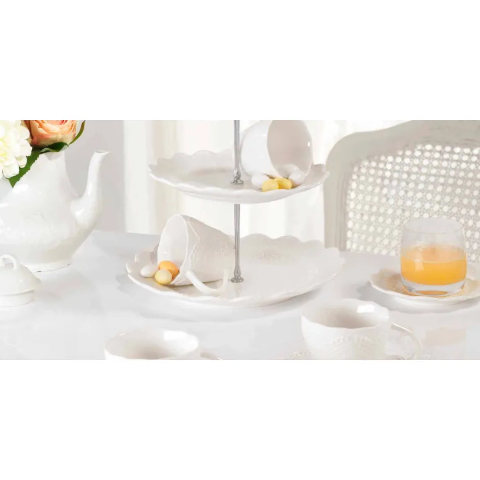 Šálky na čaj v bílém porcelánu zdobené 6 kousky ošuntělý design - Rafiki Viadurini