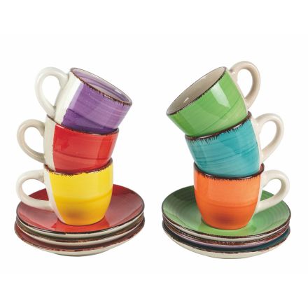 Šálky na kávu s podšálkem z barevné ručně malované kameniny 12 ks - Abruzzo Viadurini