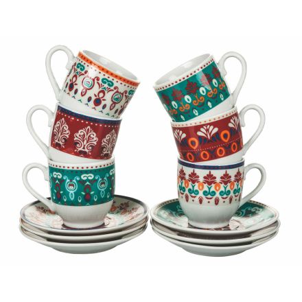 Kávové šálky a podšálek z různého barevného porcelánu 12 ks - Persie Viadurini