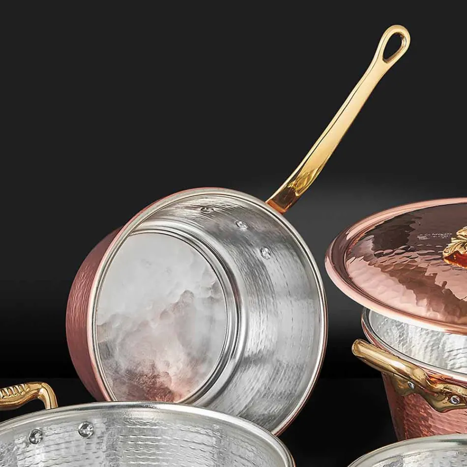 Kónická ručně pocínovaná měděná pánev a madlo vyrobené v Itálii 19 cm - Mariassunta Viadurini