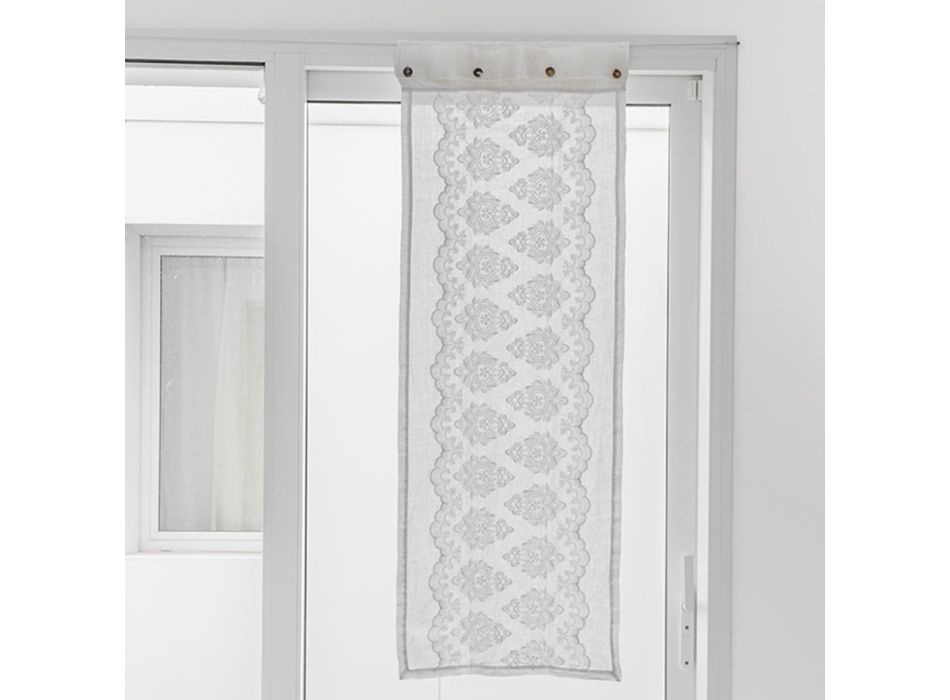 Bílý skleněný závěs ve světlém plátně s výšivkou z gotické bavlny - Gegia Viadurini
