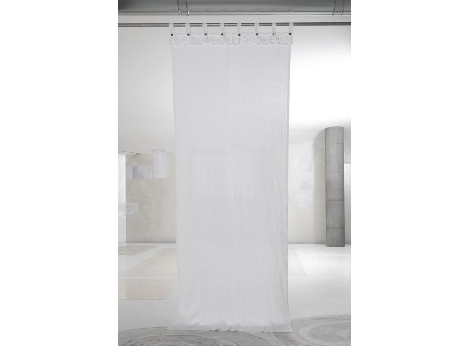 Bílý světelný plátěný závěs s krajkovým elegantním designem vyrobený v Itálii - Geogeo