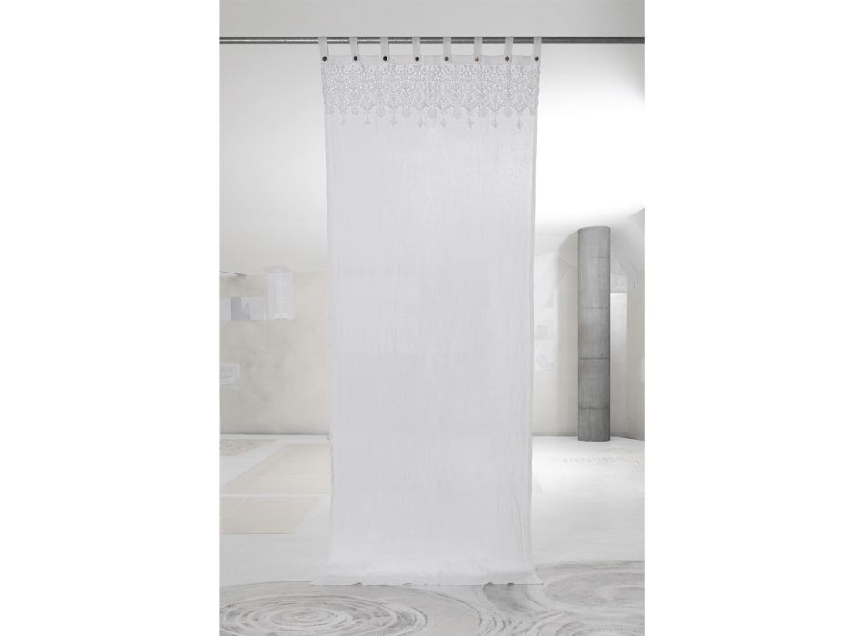 Bílý světelný plátěný závěs s krajkovým elegantním designem vyrobený v Itálii - Geogeo Viadurini