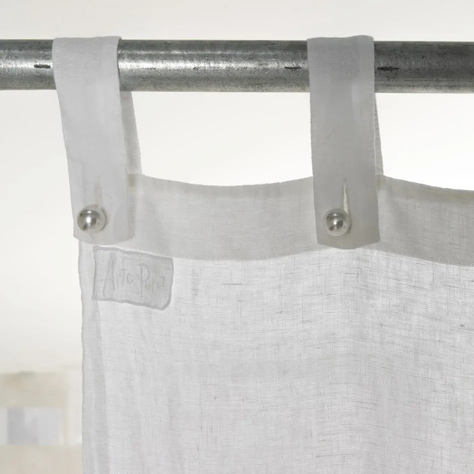 Bílá a světlá lněná záclona s elegantním centrálním krajkovým designem - Geogeo Viadurini