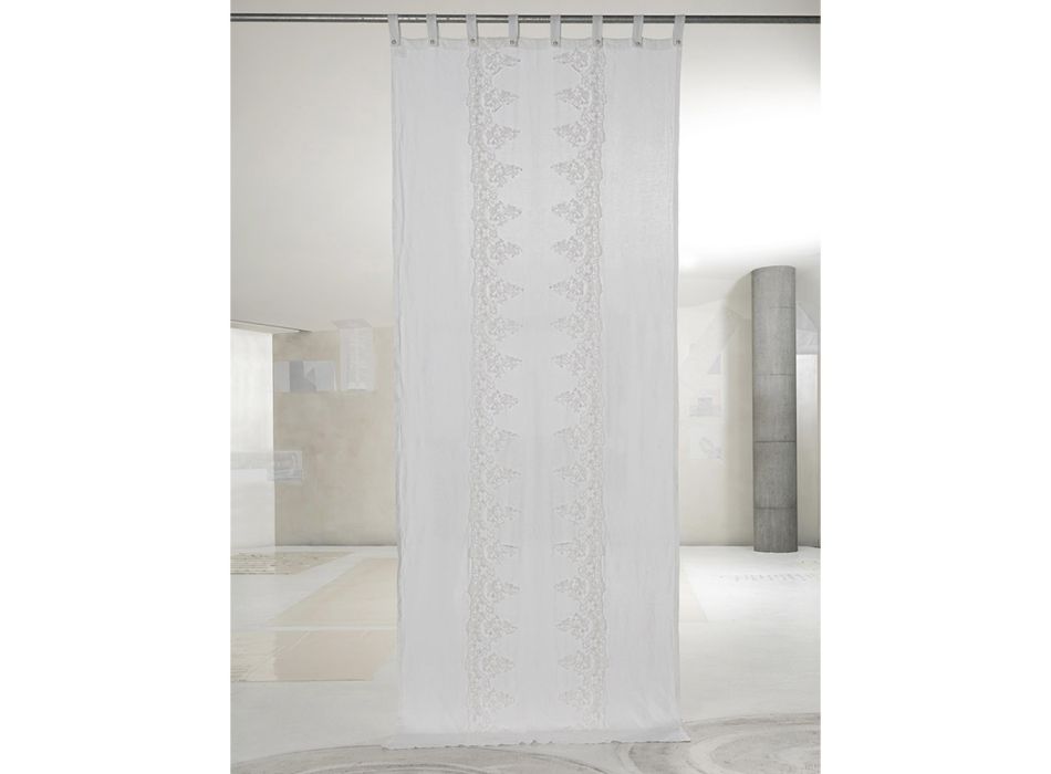 Bílý a lehký plátěný závěs s elegantním designem střední krajky - Geogeo Viadurini