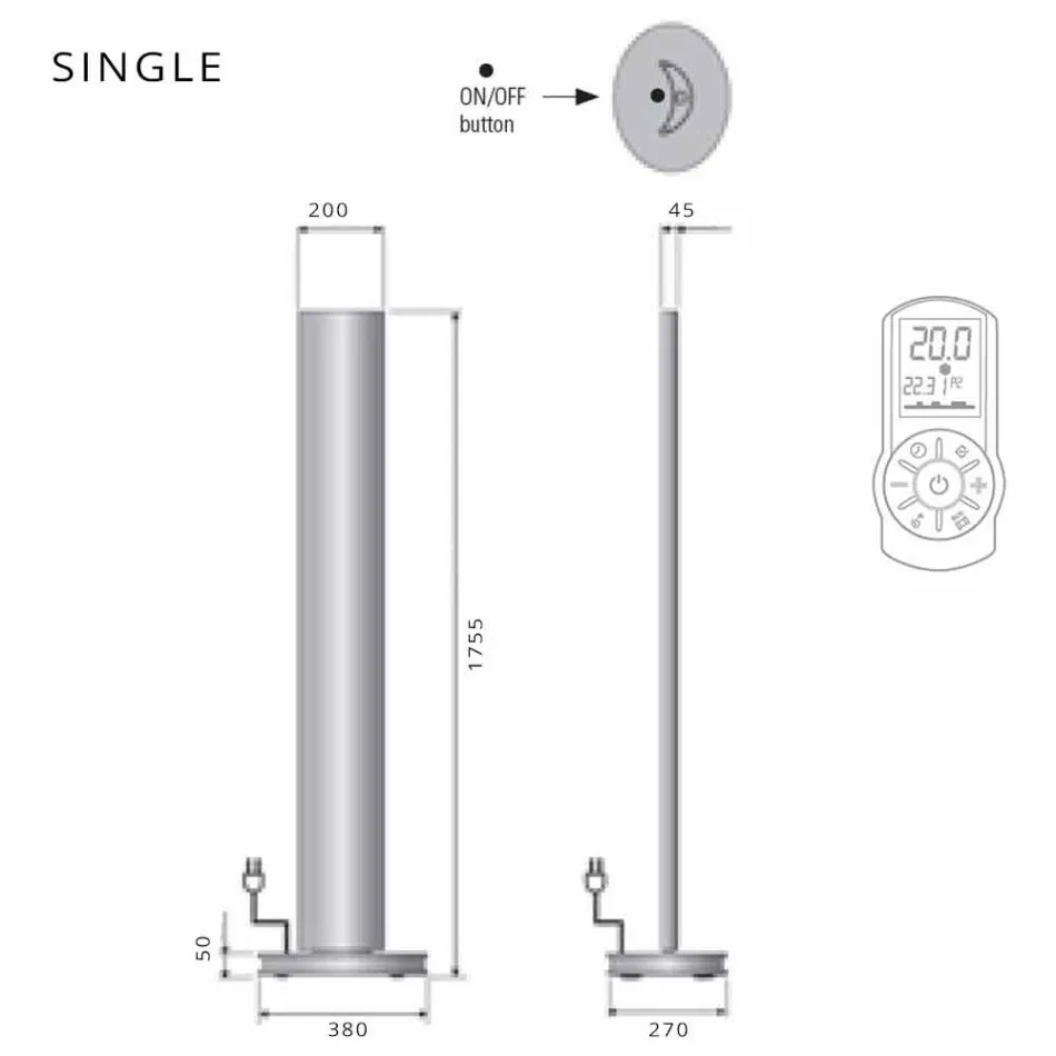 Podlahový elektrický radiátor s jednoduchým nebo dvojitým LED designem při 500 W - Stilus Viadurini