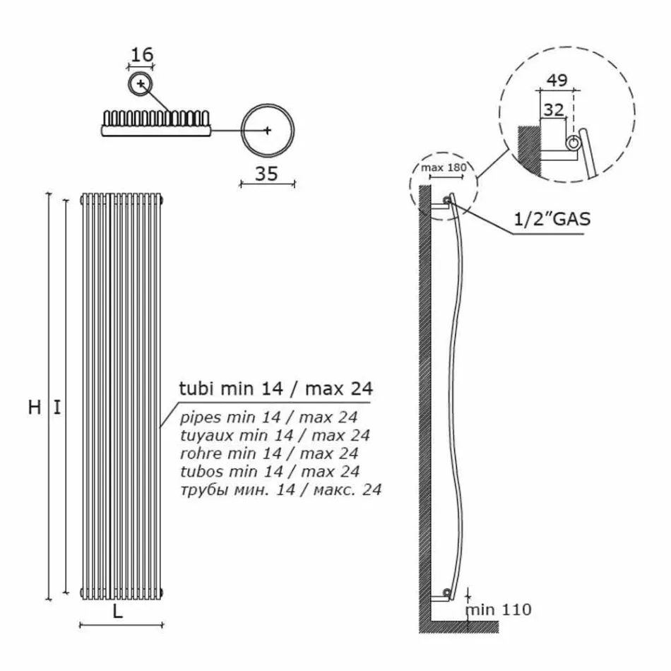 Vertikální koupelnový radiátor s moderním designem, vlnitý 1181 W - Tucano Viadurini
