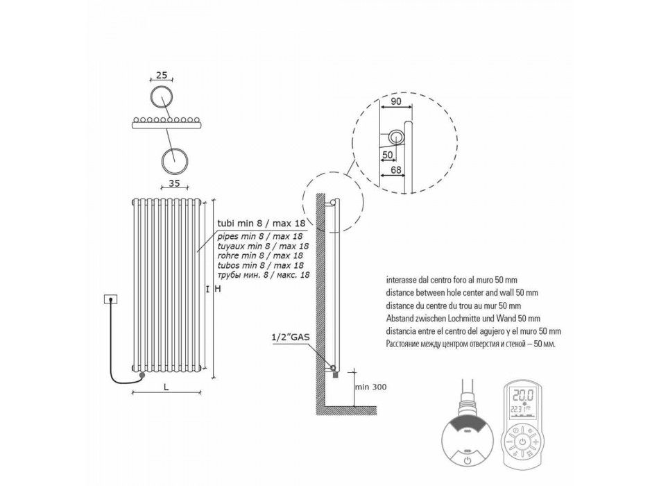 Elektrický nástěnný radiátor moderního designu vertikální 1000 W - Zigolo Viadurini