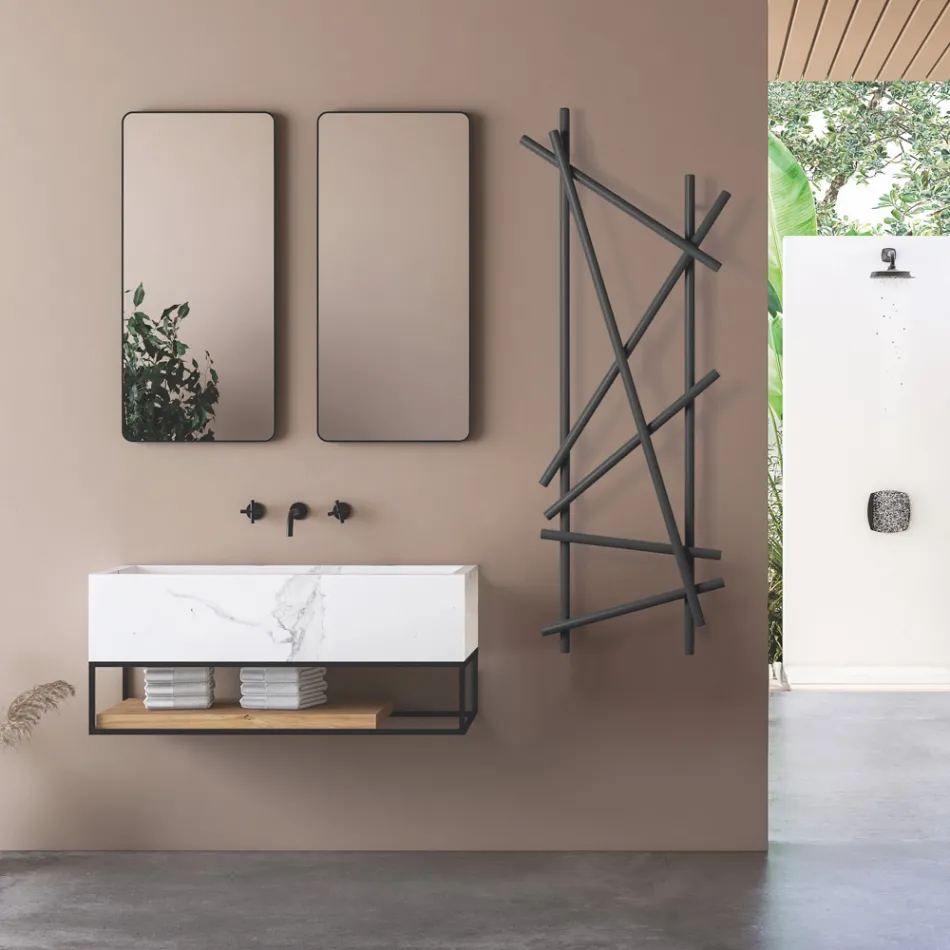 Elektrický ocelový radiátor s kulatými trubkami vyrobený v Itálii - náhodný Viadurini