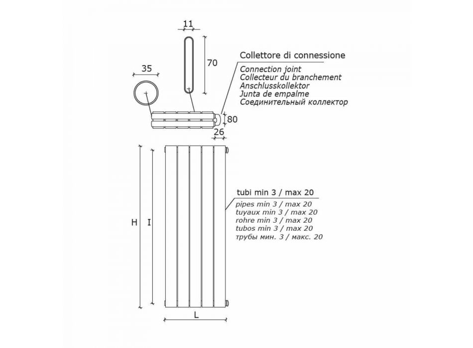 Návrh hydraulického nástěnného radiátoru Nízký moderní vertikální 1824 W - Picchio Viadurini