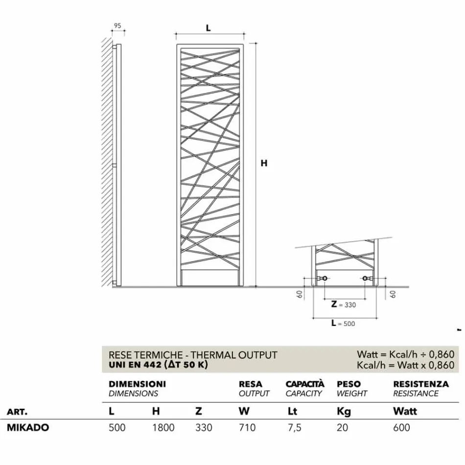 Hydraulický Termoarredo ocel, metropolitní styl Mikado Scirocco H Viadurini