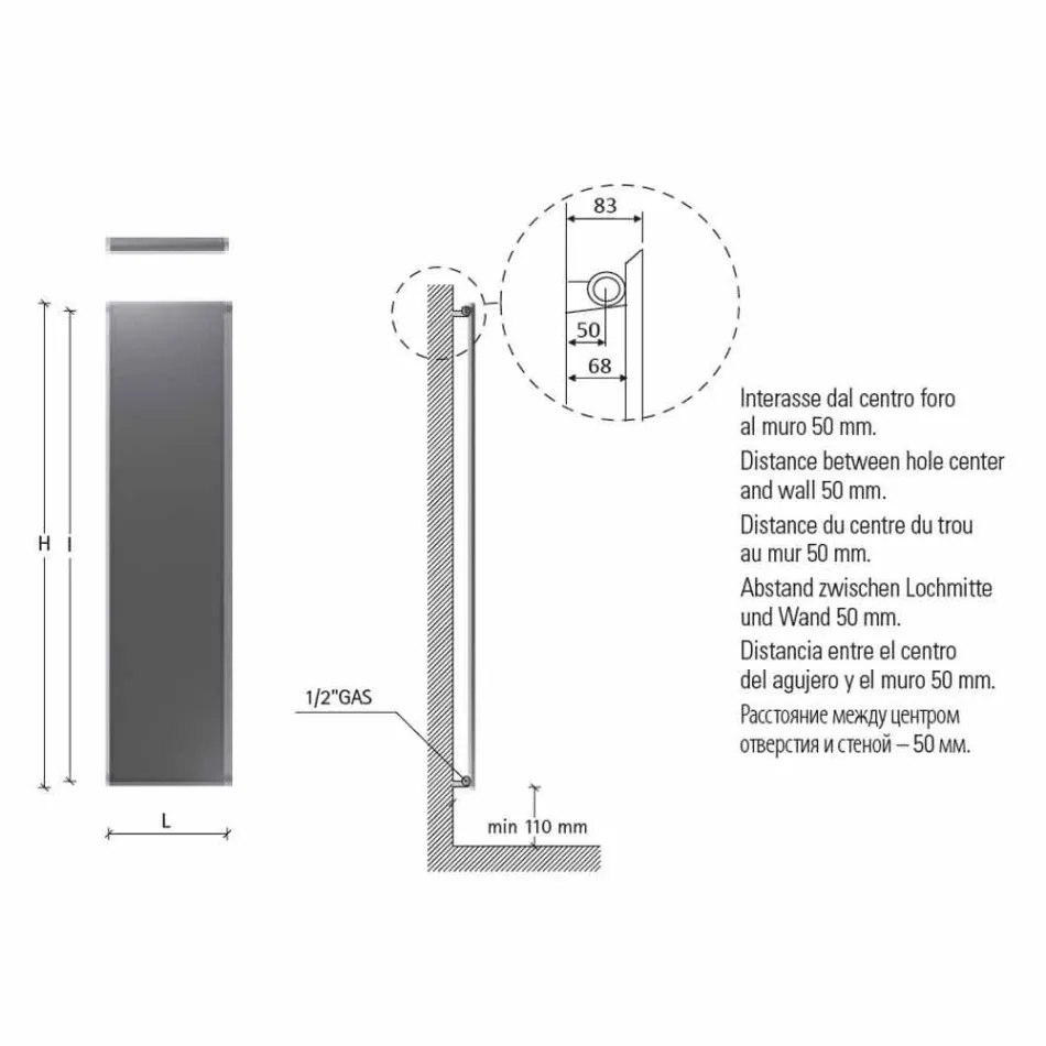 Moderní hydraulický nástěnný radiátor z oceli s dekorací 839 W - Kelvin Viadurini
