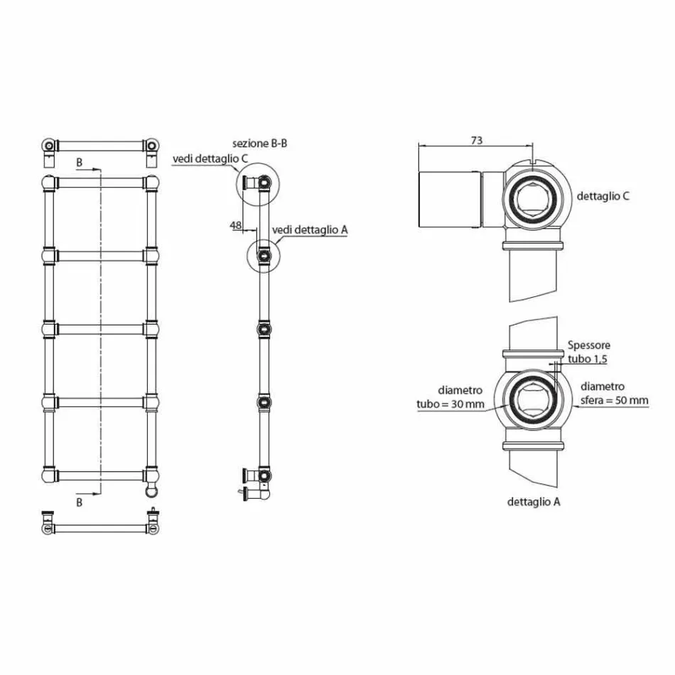 Radiátorový elektrický ohřívač ručníků chromovaný v mosazném provedení 200 W - Caesar Viadurini