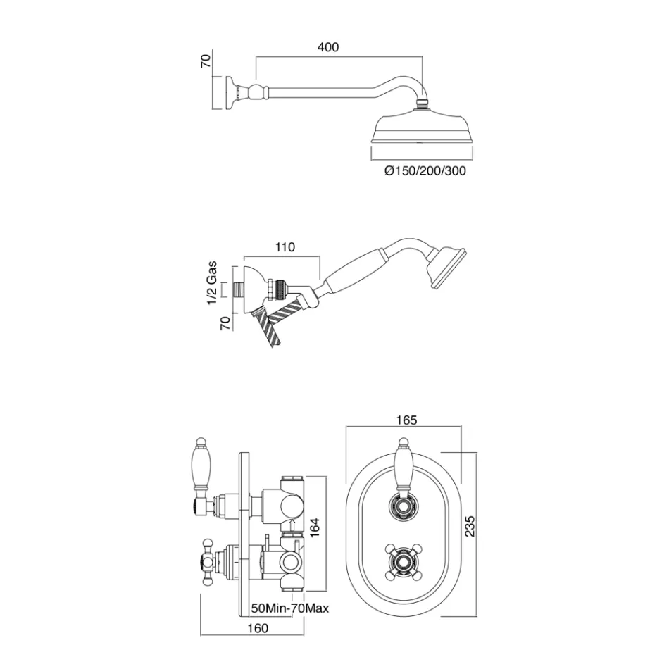 Vintage design Vestavěný sprchový termostat z mosazi Made in Italy - Elisea Viadurini
