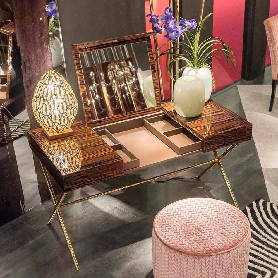 Moderní toaletní stolek se skládací vrchol v lesklé eben Ada 3 Viadurini