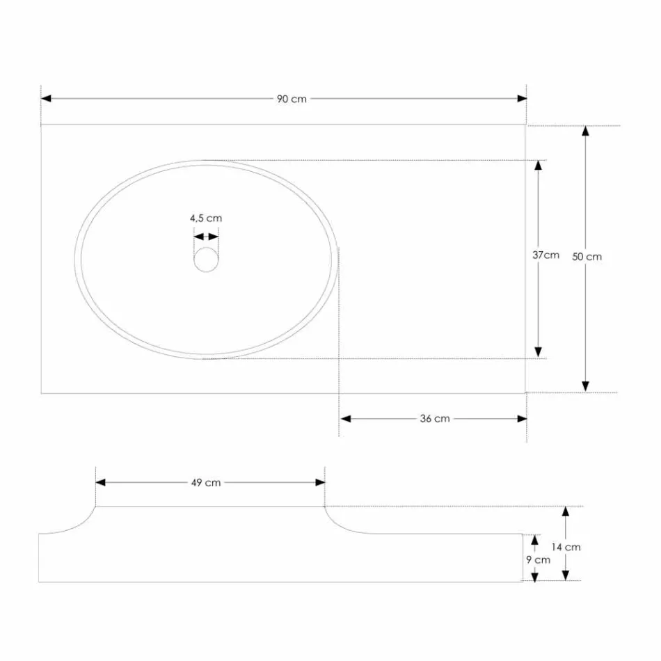 Solid Suspended Top s integrovaným umyvadlem Arona Viadurini