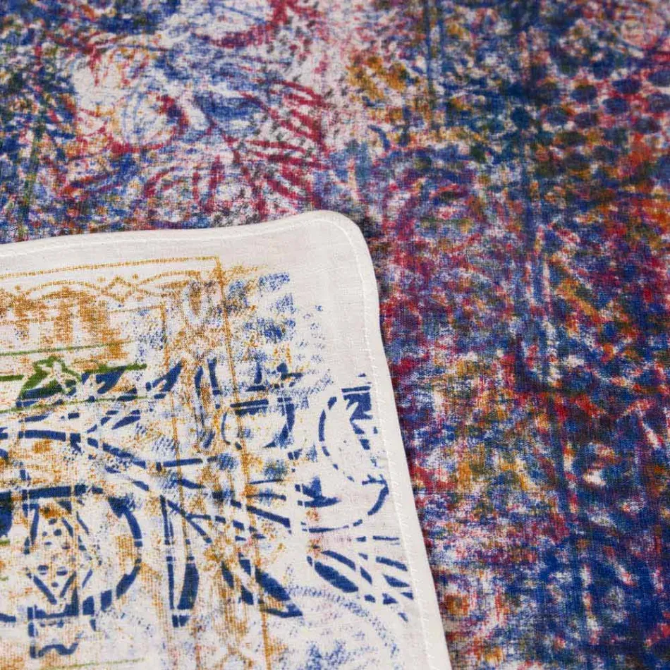 Ubrus italského umění s ručně tištěnou bavlnou z jednoho kusu - značky Viadurini