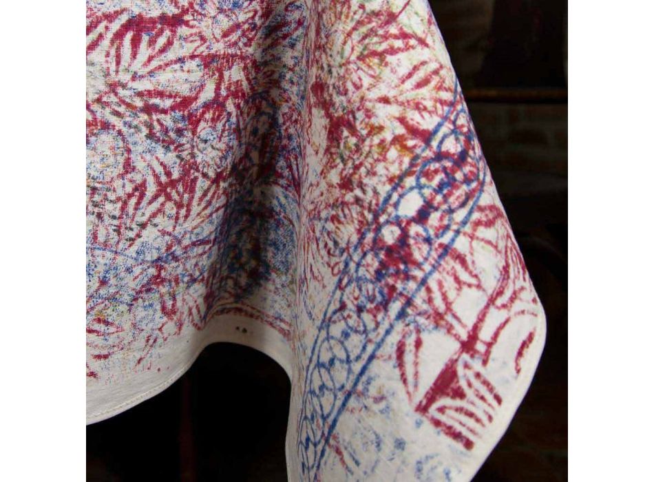 Ubrus italského umění s ručně tištěnou bavlnou z jednoho kusu - značky Viadurini
