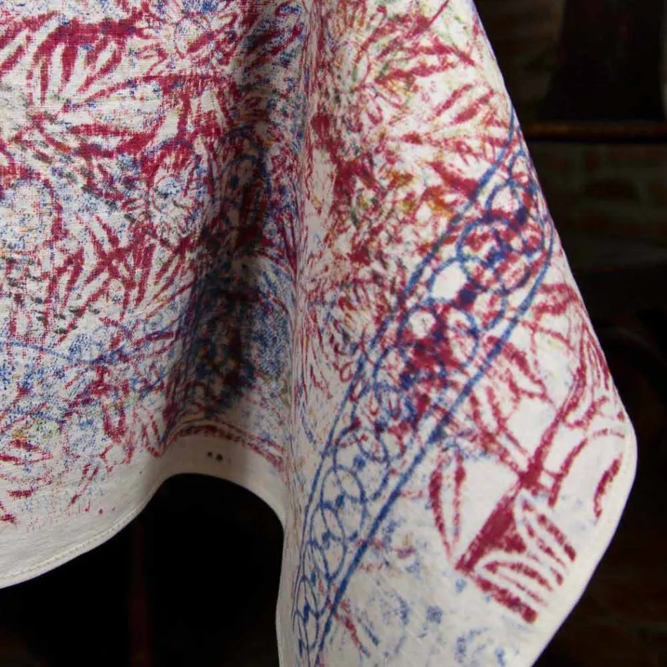 Ubrus italského umění s ručně tištěnou bavlnou z jednoho kusu - značky Viadurini