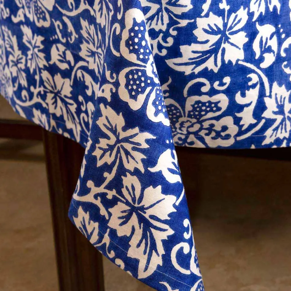 100% italský ruční lněný ubrus s jednodílným potiskem - značky Viadurini