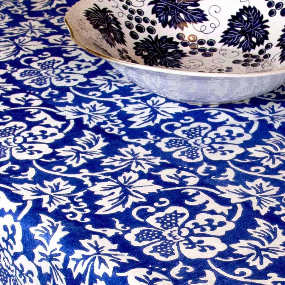 100% italský ruční lněný ubrus s jednodílným potiskem - značky Viadurini