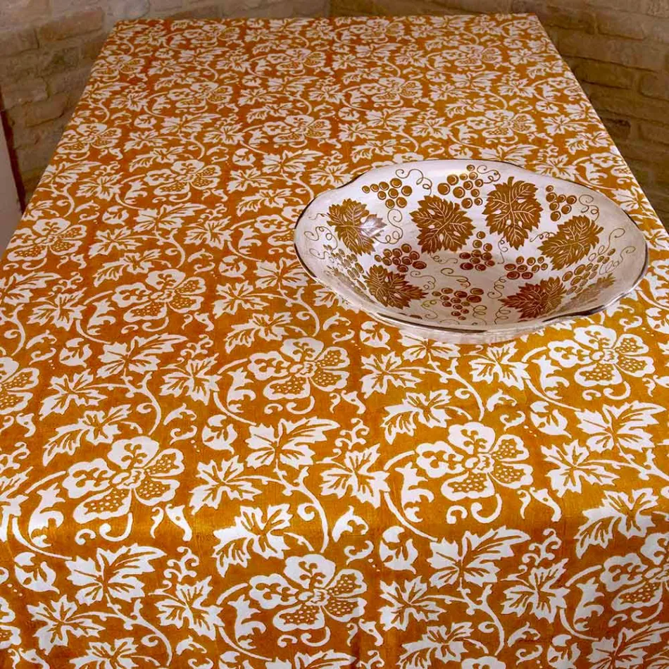 100% italský ruční lněný ubrus s jednodílným potiskem - značky Viadurini