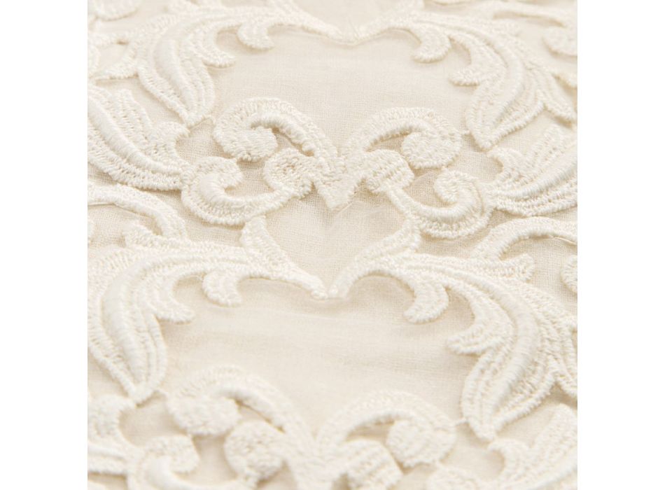Bílý nebo máslový lněný ubrus s krajkou Farnese obdélníkový design - Kippel Viadurini
