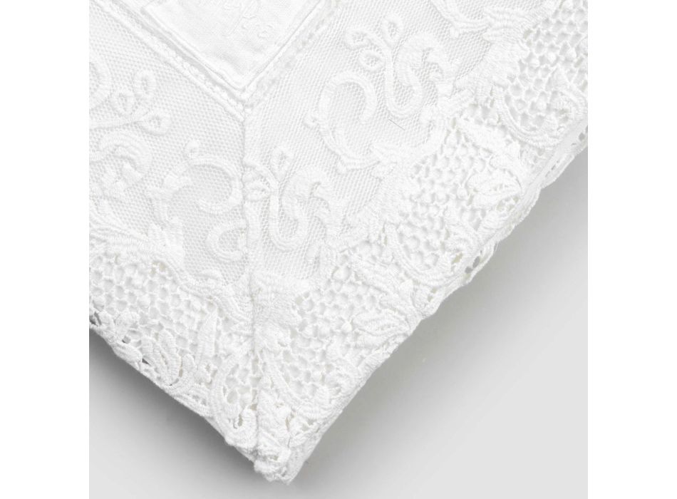 Luxusní bílý lněný obdélníkový ubrus s rámem nebo krajkou - Davinci Viadurini