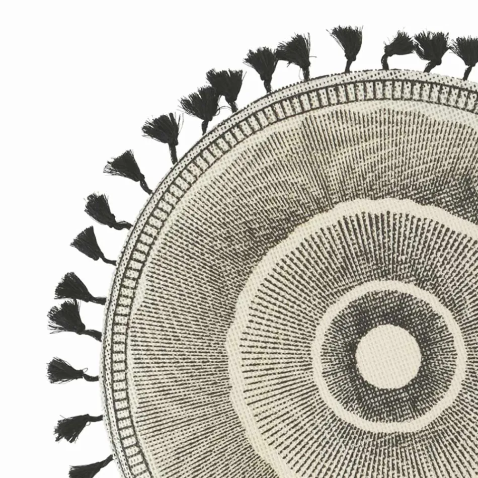Kulaté prostírání k snídani z juty s černými třásněmi 12 kusů - Casside Viadurini
