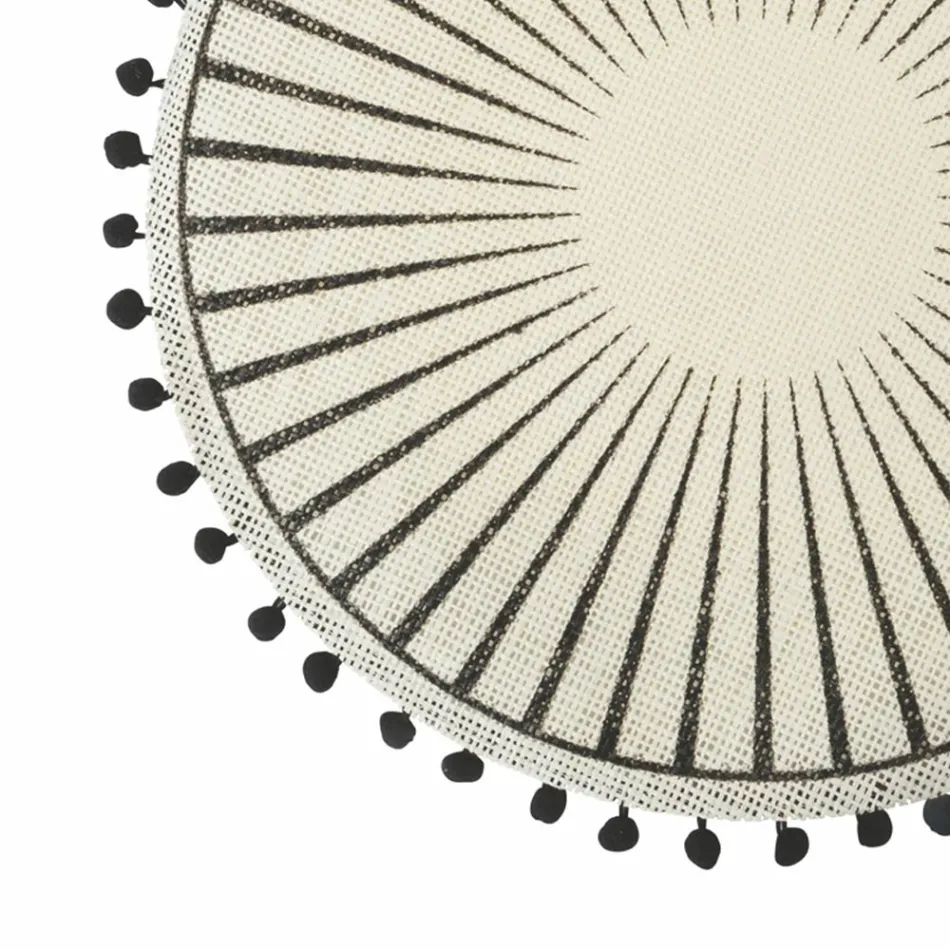Kulaté prostírání k snídani z juty s černými poms poms 12 kusů - Casside Viadurini