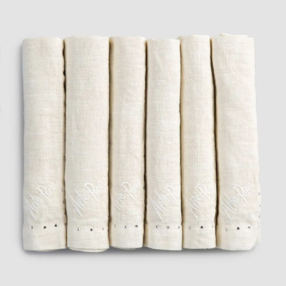 Lněné ubrousky s černými nebo máslovými krystaly, 6 kusů italský luxus - Prezio Viadurini