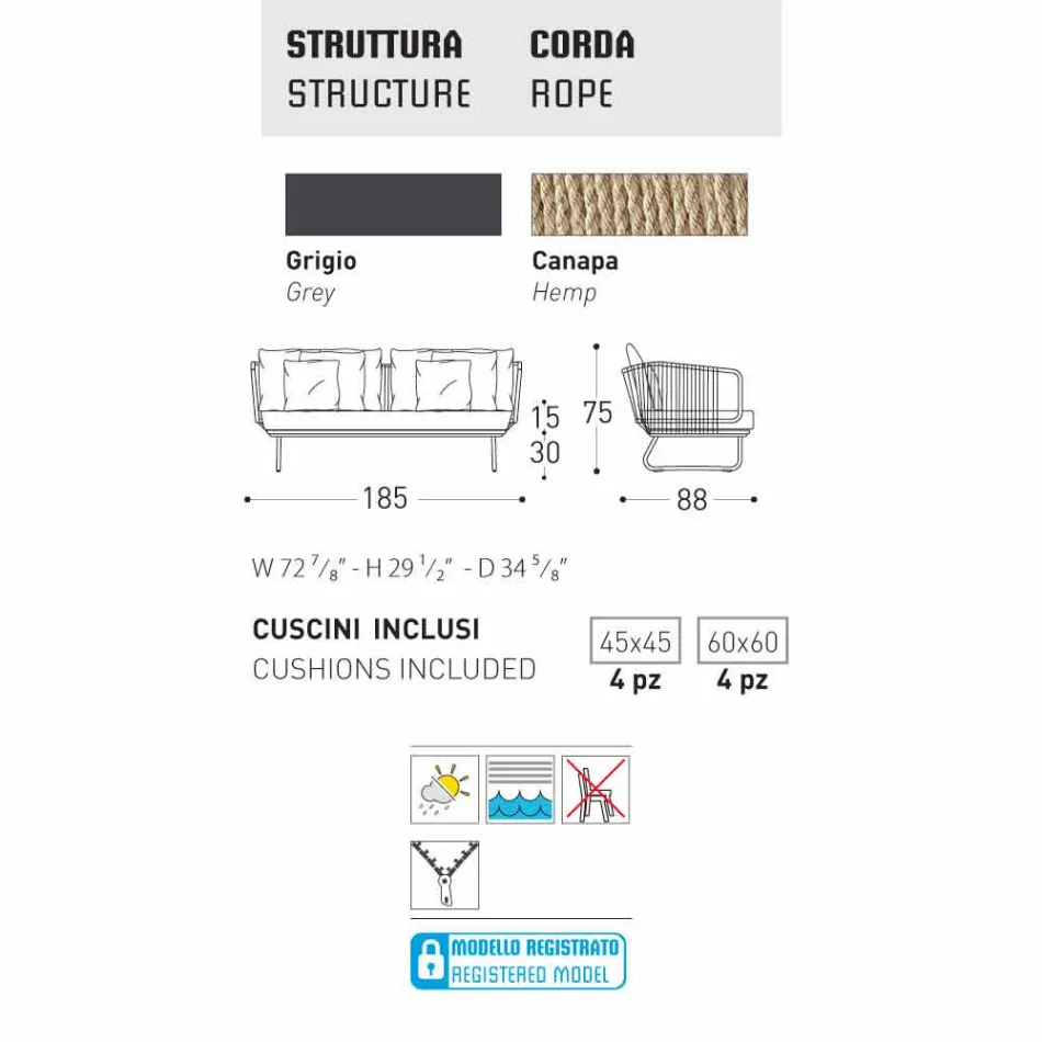 Varaschin Babylon 2-místná pohovka s moderním designem Viadurini