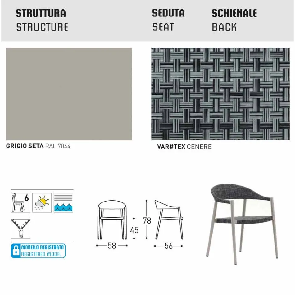 Varaschin Clever židle moderního designu zahrady, 6 ks Viadurini