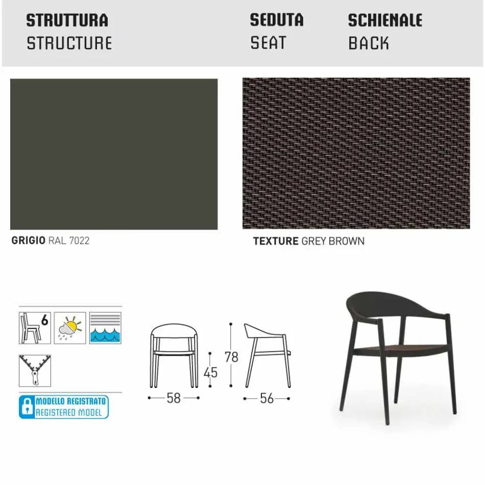 Varaschin Clever židle moderního designu zahrady, 6 ks Viadurini