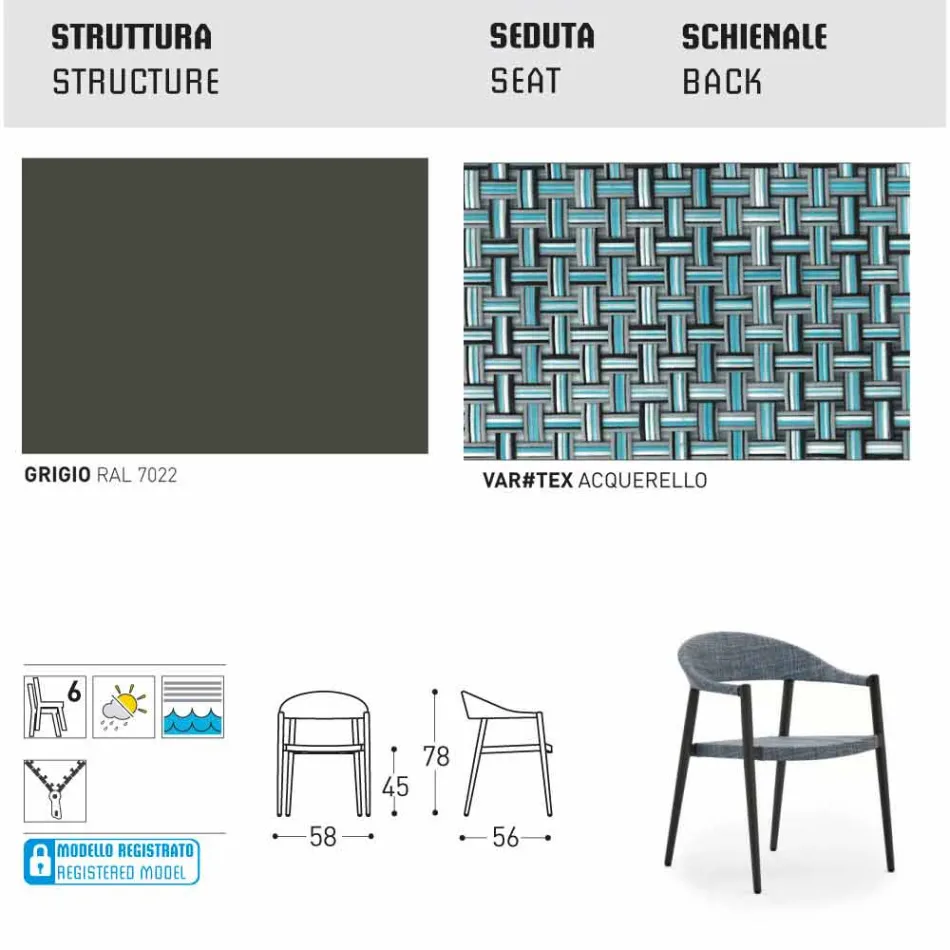 Varaschin Clever židle moderního designu zahrady, 6 ks Viadurini