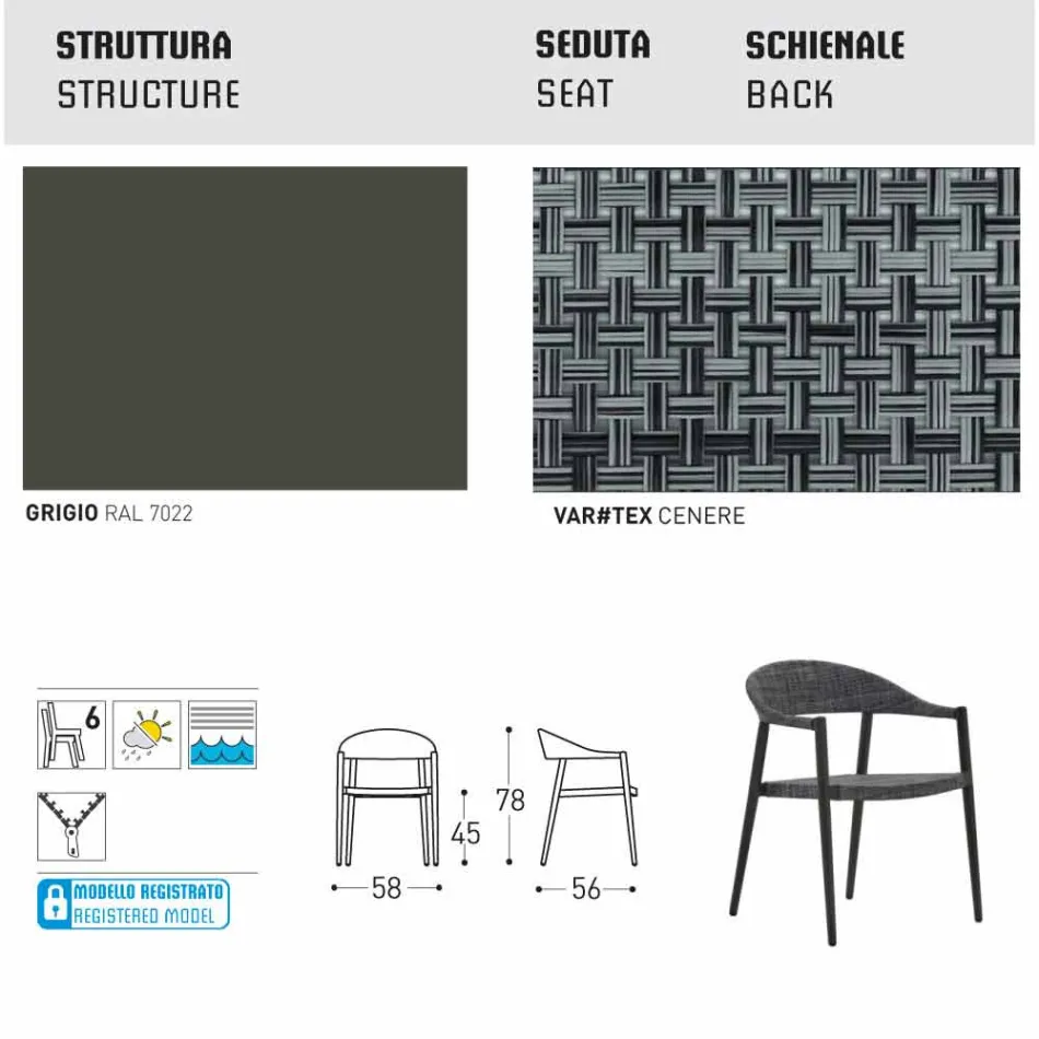 Varaschin Clever židle moderního designu zahrady, 6 ks Viadurini