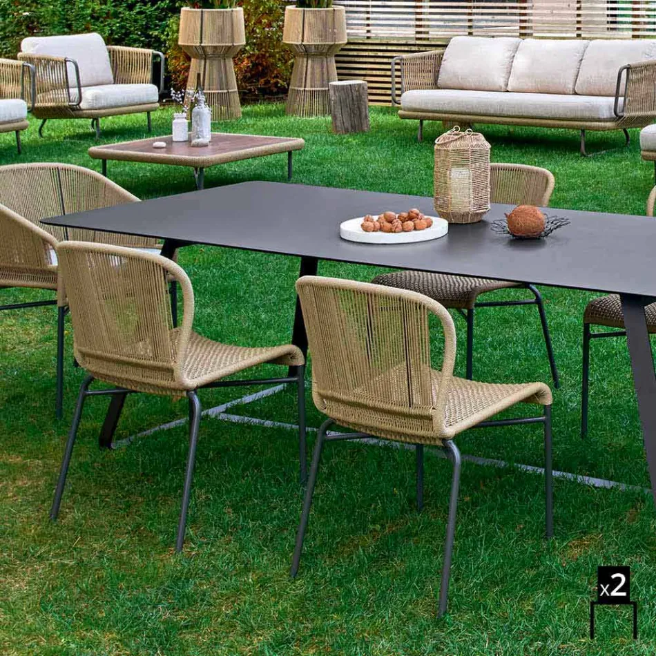 Varaschin Cricket venkovní židle moderní tkaná ručně, 2 ks Viadurini