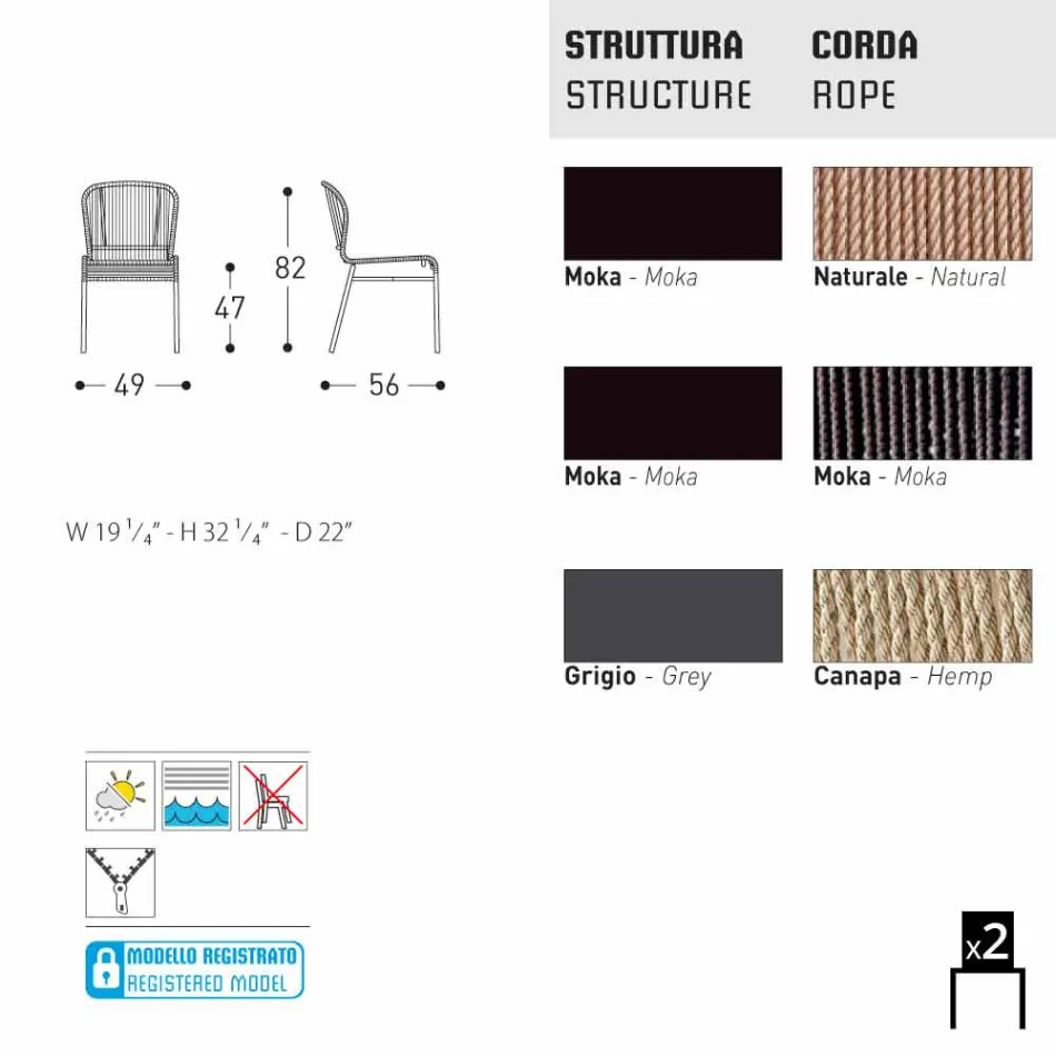 Varaschin Cricket venkovní židle moderní tkaná ručně, 2 ks Viadurini