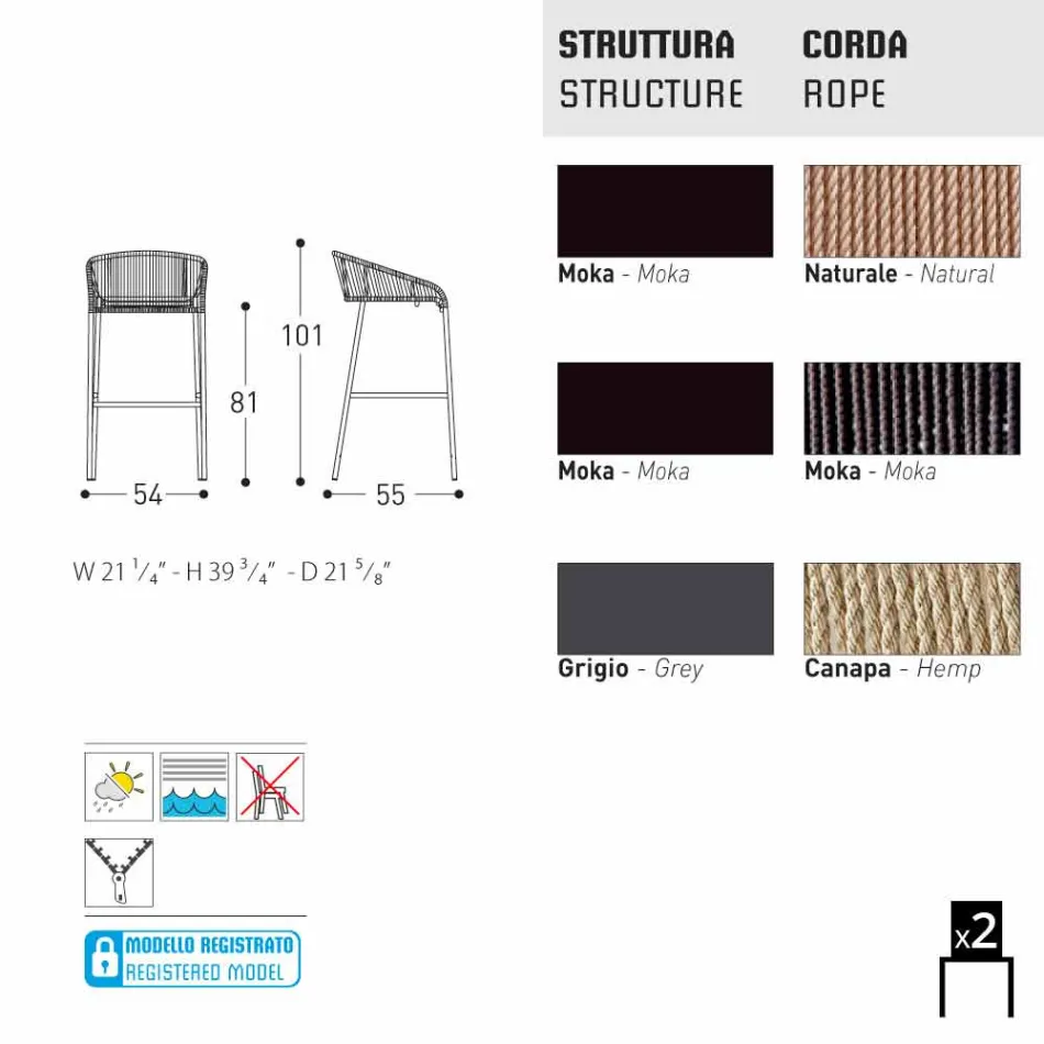 Varaschin Cricket stolička top moderní projektování zahrady, 2 kusy Viadurini