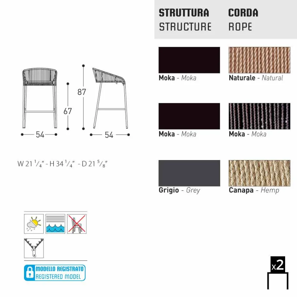 Varaschin Cricket stolička moderní zahradní hliník, 2 ks Viadurini