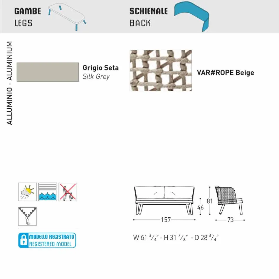 Varaschin Emma moderní dvoumístná čalouněná zahradní pohovka Viadurini
