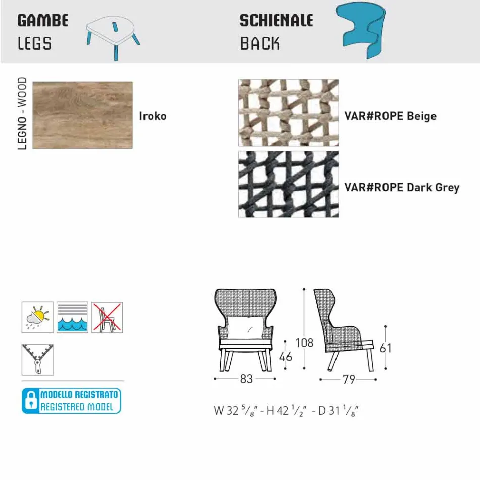 Varaschin Emma polstrované venkovní křeslo moderního designu Viadurini