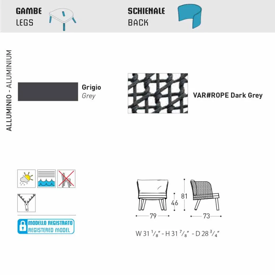 Varaschin Emma venkovní křeslo čalouněné kovem a tkaninou Viadurini