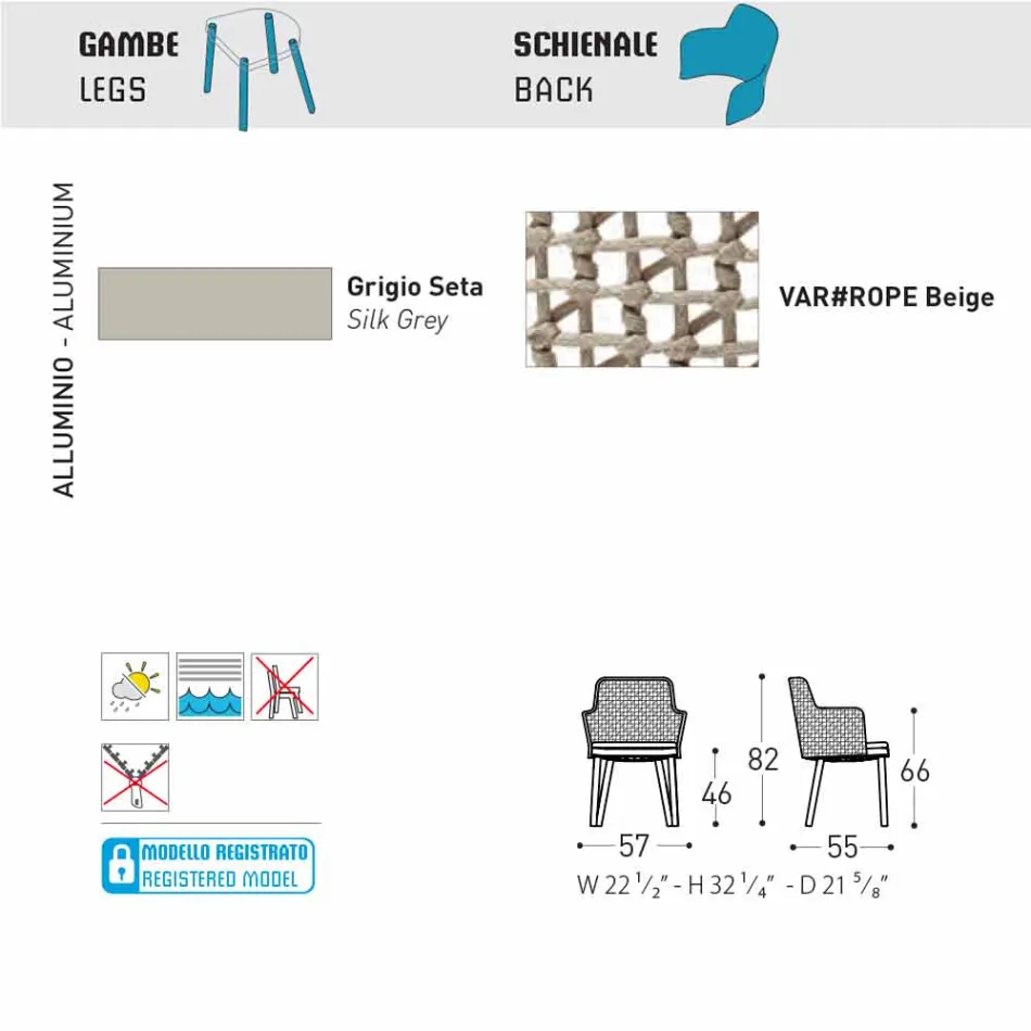 Varaschin Emma moderní venkovní křeslo z tkaniny a hliníku Viadurini