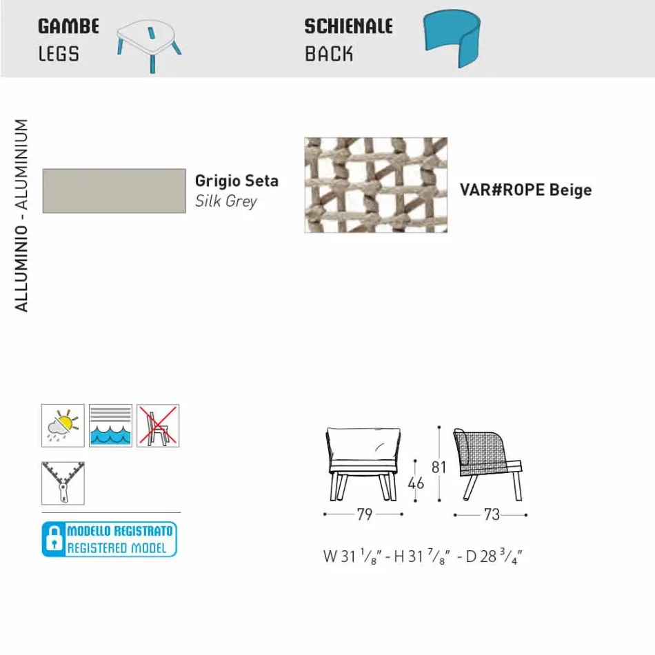 Varaschin Emma zahradní křeslo čalouněné látkou a kovem Viadurini