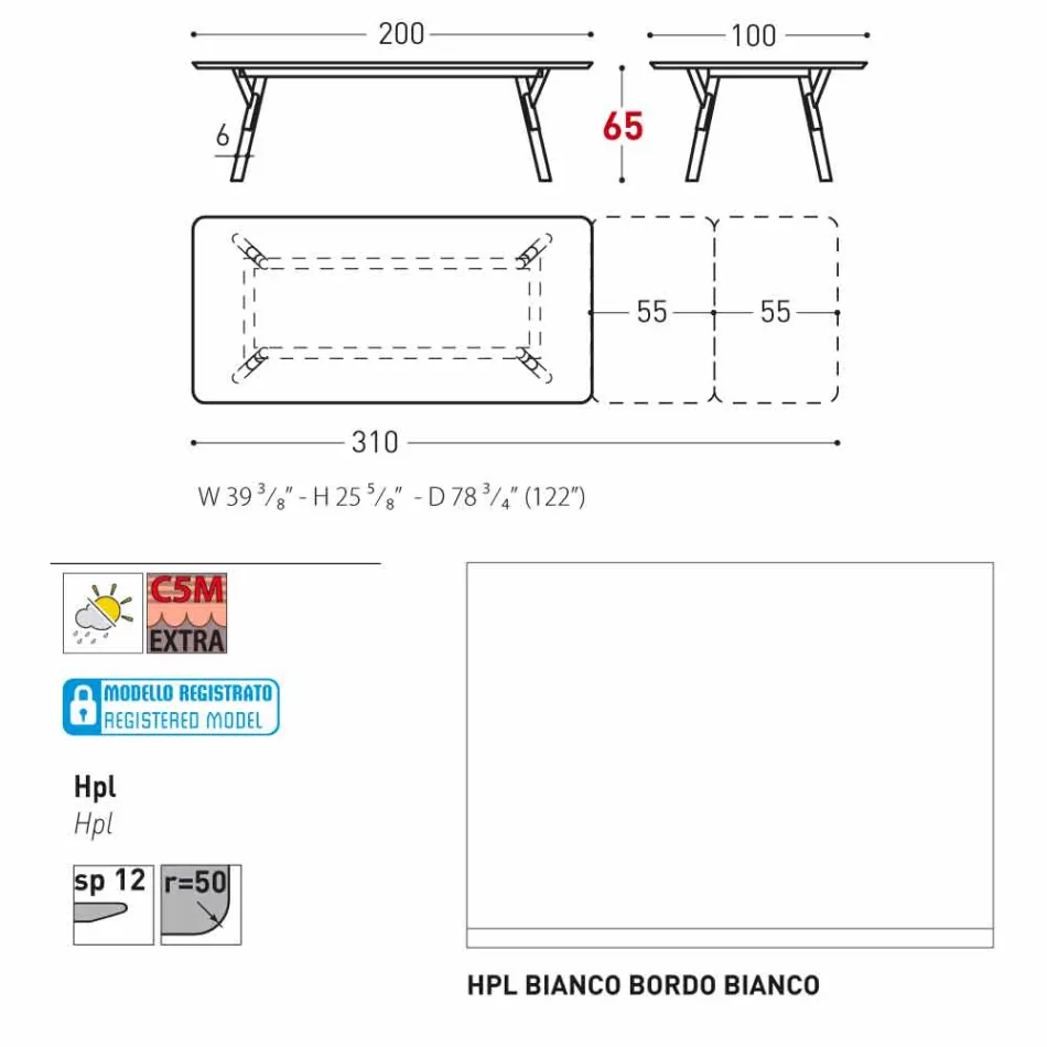 Varaschin Link tabulka H 65 cm zahradní rozšiřitelný až 350 cm Viadurini