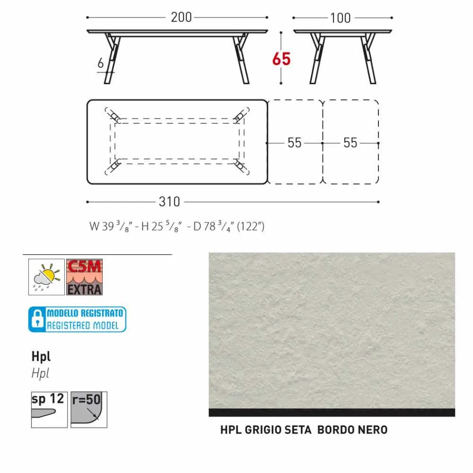 Varaschin Link tabulka H 65 cm zahradní rozšiřitelný až 350 cm Viadurini